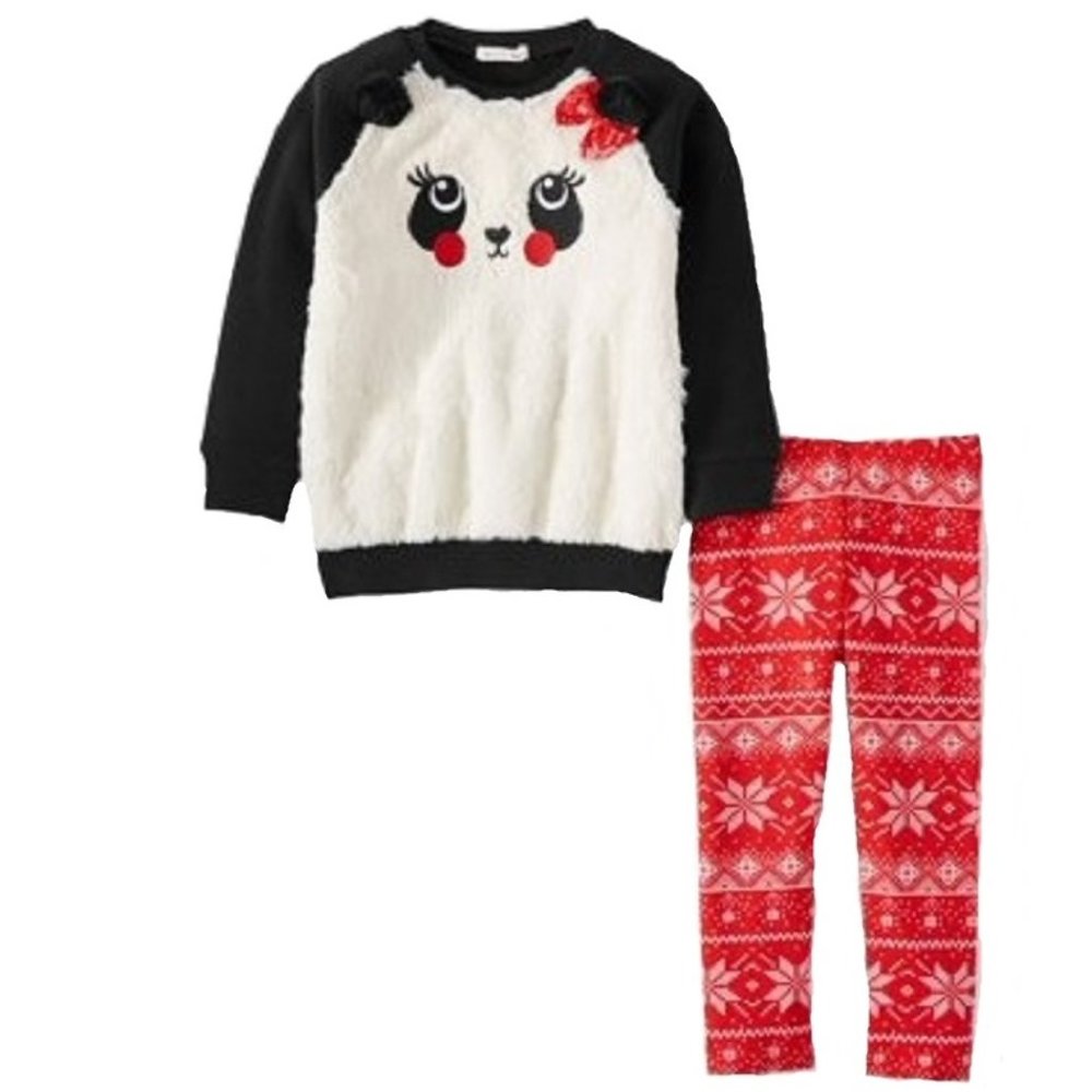 Girl Forever Me Christmas PANDA BEAR Sweatshirt & Leggings Size 2T 3T 4T 4/5 NWT